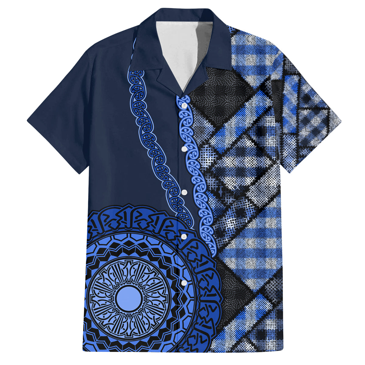 New Zealand Aotearoa Family Matching Tank Maxi Dress and Hawaiian Shirt Maori Harakeke Weaving Pattern Blue LT05 Dad's Shirt - Short Sleeve Blue - Polynesian Pride