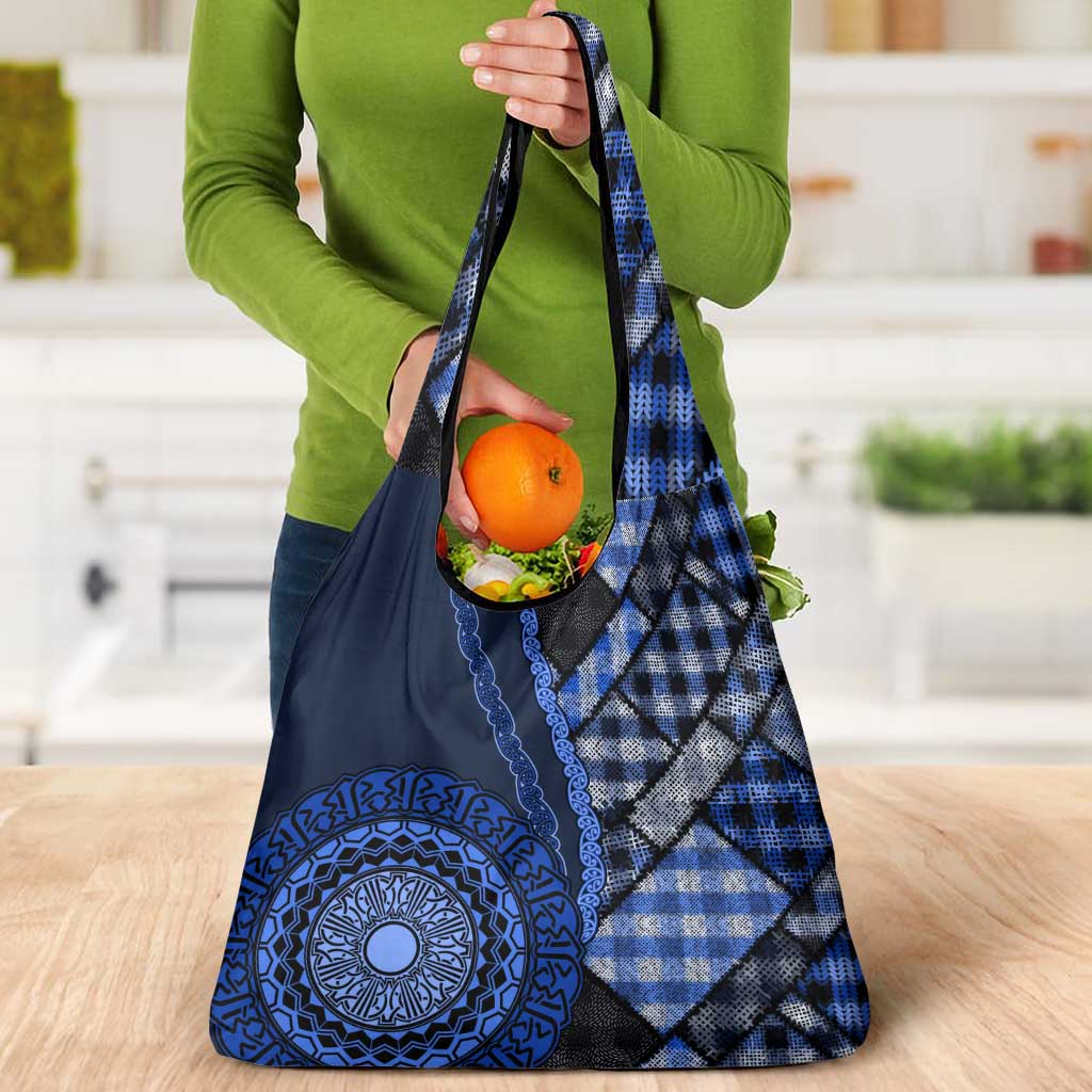 New Zealand Aotearoa Grocery Bag Maori Harakeke Weaving Pattern Blue
