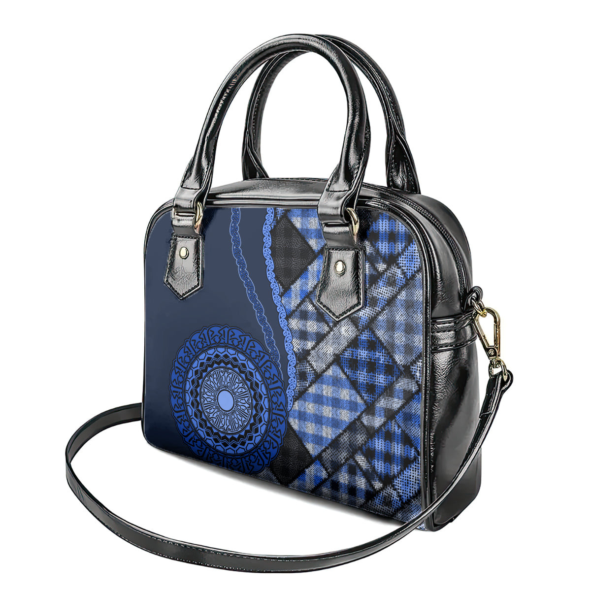 New Zealand Aotearoa Shoulder Handbag Maori Harakeke Weaving Pattern Blue LT05 - Polynesian Pride