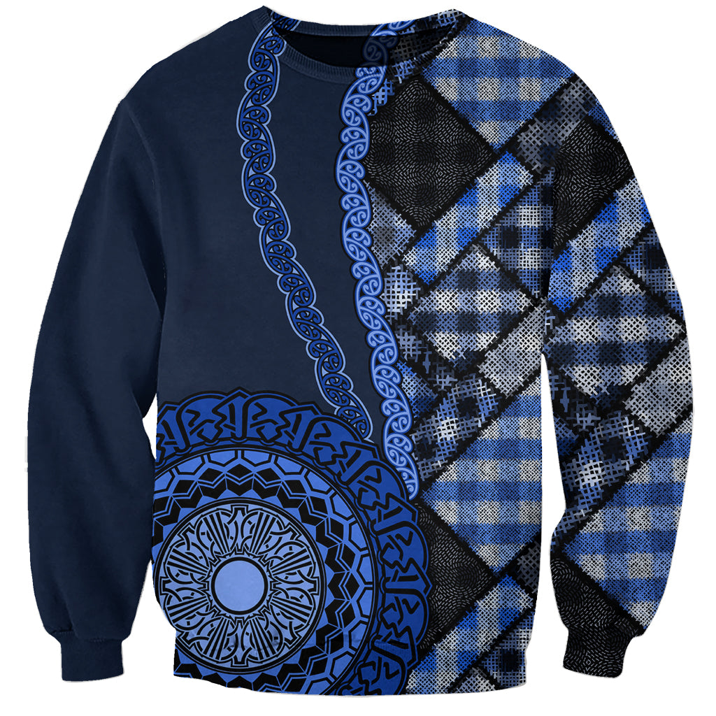New Zealand Aotearoa Sweatshirt Maori Harakeke Weaving Pattern Blue LT05 Unisex Blue - Polynesian Pride