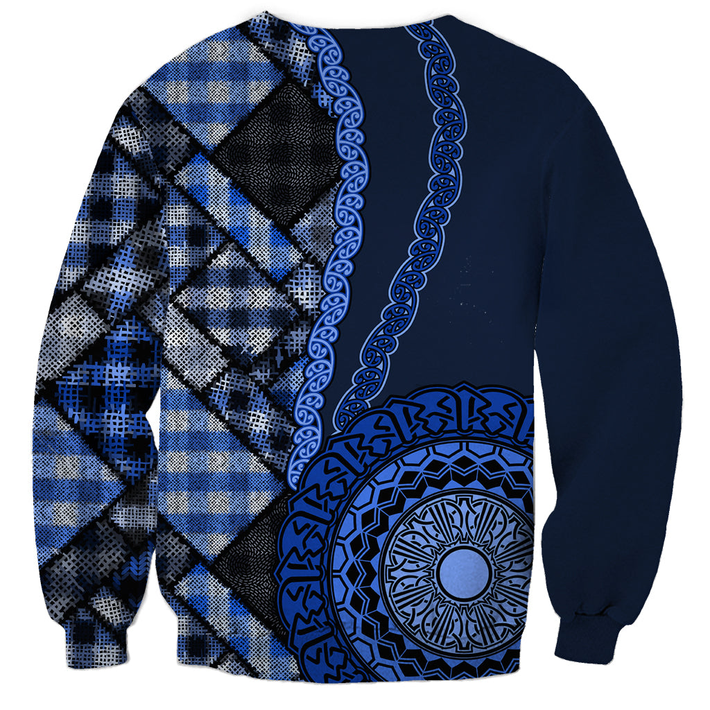 New Zealand Aotearoa Sweatshirt Maori Harakeke Weaving Pattern Blue LT05 - Polynesian Pride