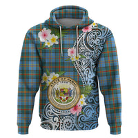 Personalised Hawaii State Zip Hoodie Tropical Flowers With Tartan Pattern LT05 Pullover Hoodie Blue - Polynesian Pride