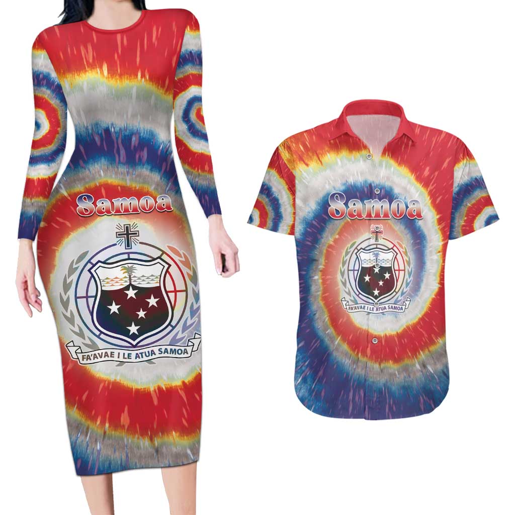 Samoa Couples Matching Long Sleeve Bodycon Dress and Hawaiian Shirt Tie Dye Unique Style LT05 Colorful - Polynesian Pride