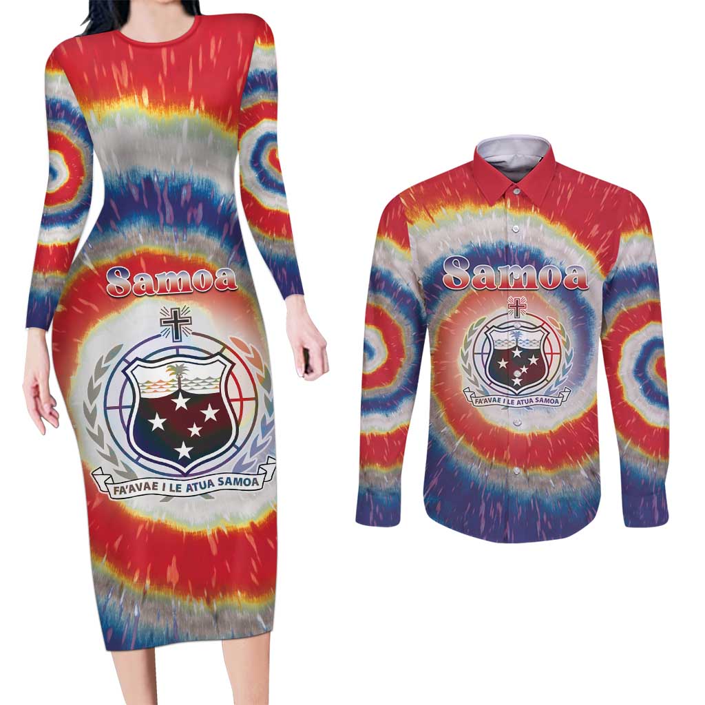 Samoa Couples Matching Long Sleeve Bodycon Dress and Long Sleeve Button Shirt Tie Dye Unique Style LT05 Colorful - Polynesian Pride