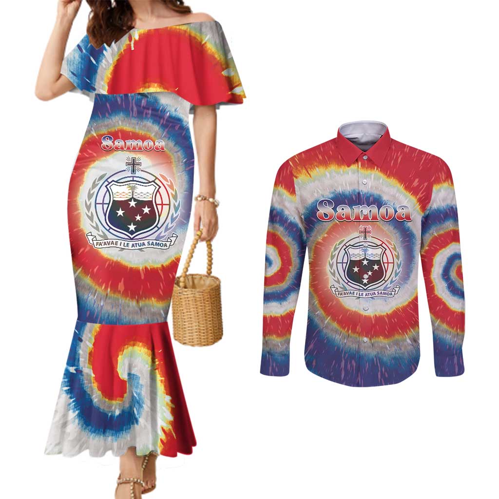 Samoa Couples Matching Mermaid Dress and Long Sleeve Button Shirt Tie Dye Unique Style LT05 Colorful - Polynesian Pride