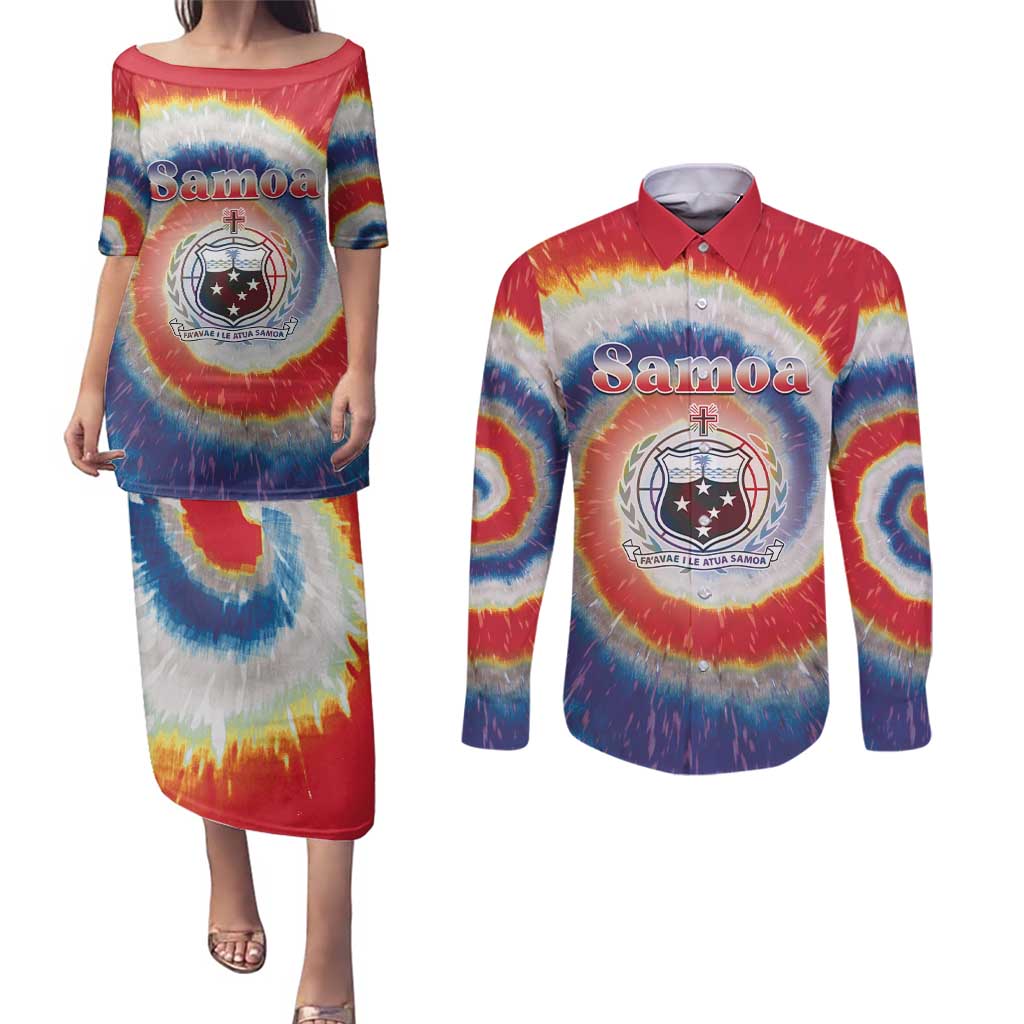 Samoa Couples Matching Puletasi and Long Sleeve Button Shirt Tie Dye Unique Style LT05 Colorful - Polynesian Pride