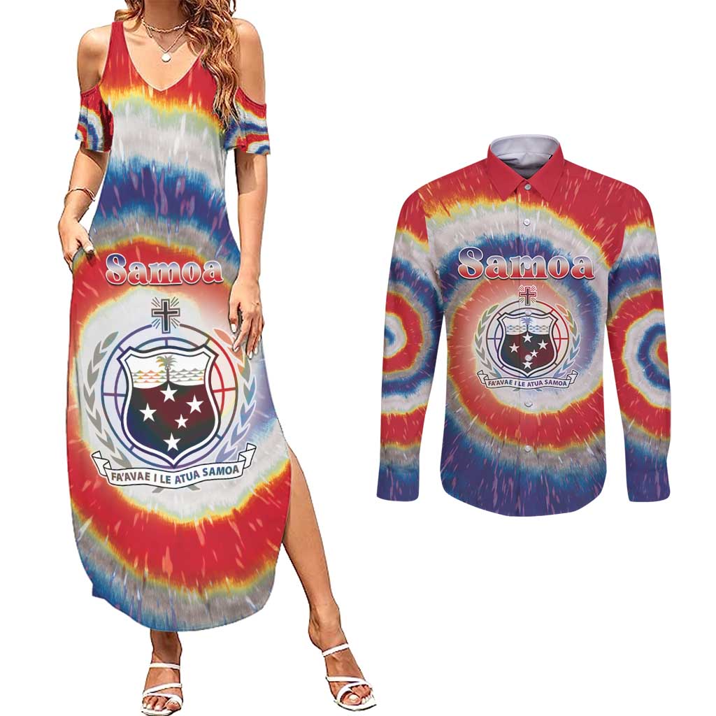 Samoa Couples Matching Summer Maxi Dress and Long Sleeve Button Shirt Tie Dye Unique Style LT05 Colorful - Polynesian Pride