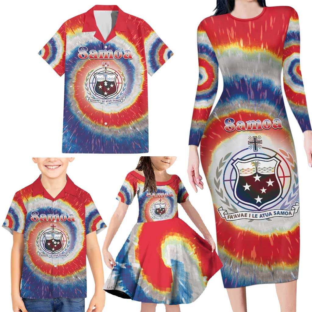 Samoa Family Matching Long Sleeve Bodycon Dress and Hawaiian Shirt Tie Dye Unique Style LT05 - Polynesian Pride