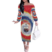 Samoa Family Matching Off The Shoulder Long Sleeve Dress and Hawaiian Shirt Tie Dye Unique Style LT05 Mom's Dress Colorful - Polynesian Pride