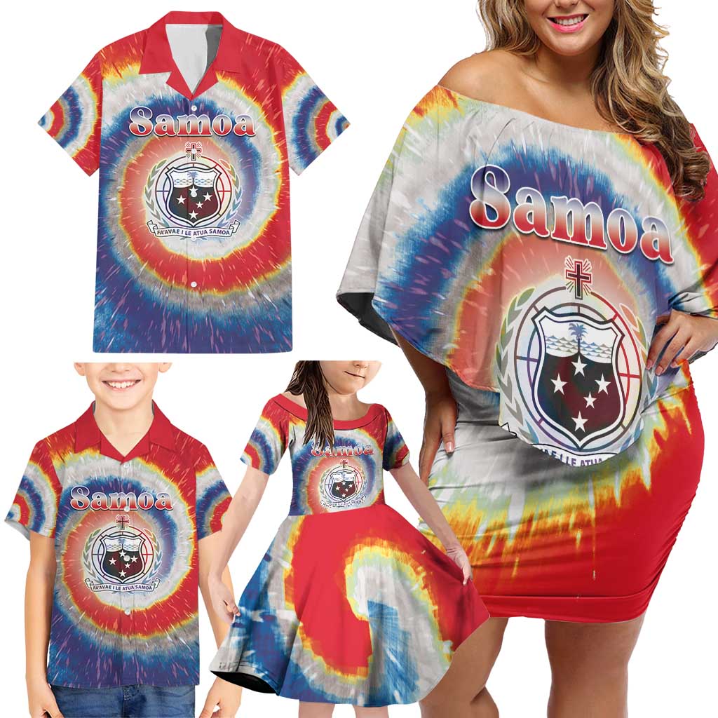 Samoa Family Matching Off Shoulder Short Dress and Hawaiian Shirt Tie Dye Unique Style LT05 - Polynesian Pride