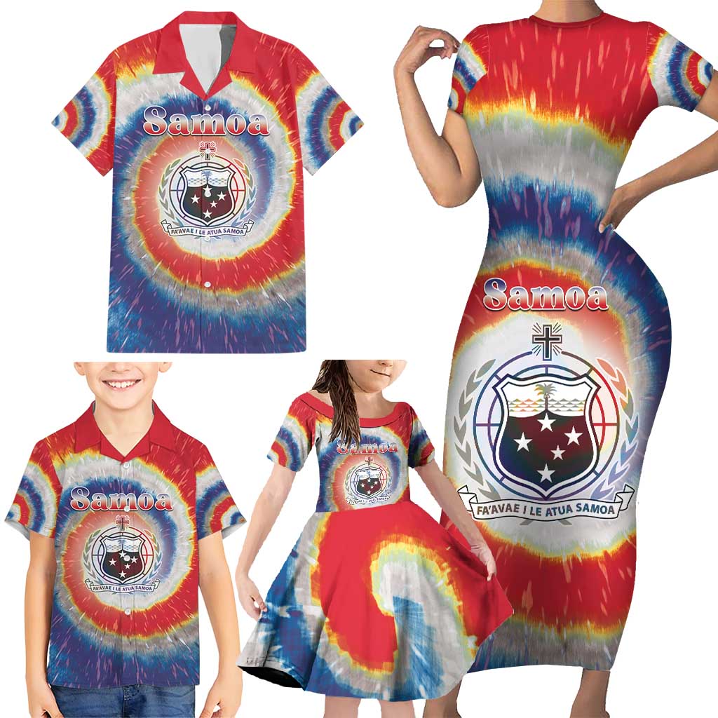 Samoa Family Matching Short Sleeve Bodycon Dress and Hawaiian Shirt Tie Dye Unique Style LT05 - Polynesian Pride