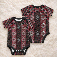 New Zealand Aotearoa Baby Onesie Red Poutama With Taniko Pattern