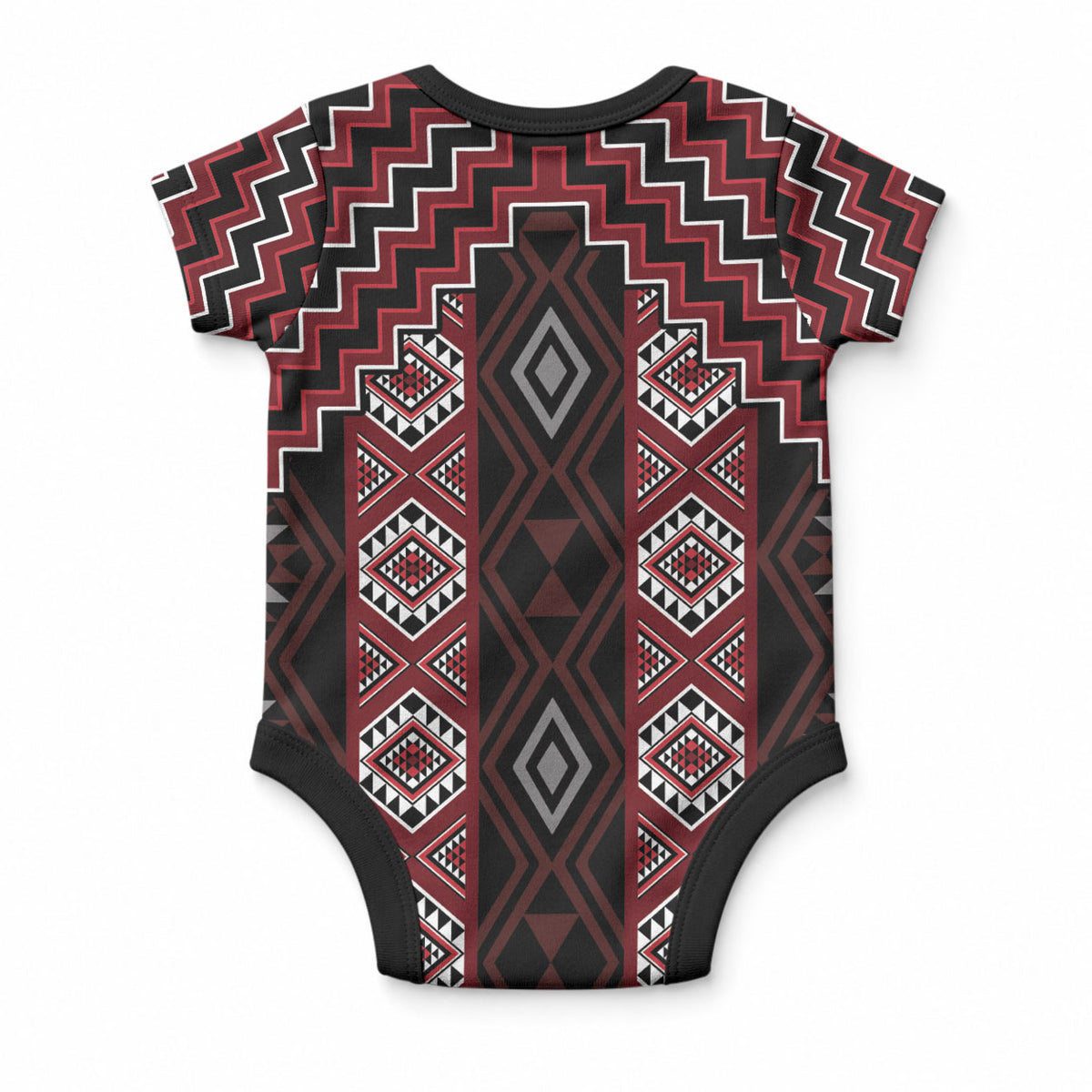 New Zealand Aotearoa Baby Onesie Red Poutama With Taniko Pattern