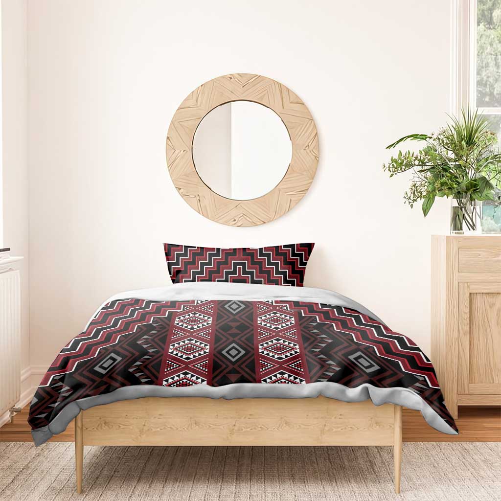 New Zealand Aotearoa Bedding Set Red Poutama With Taniko Pattern LT05