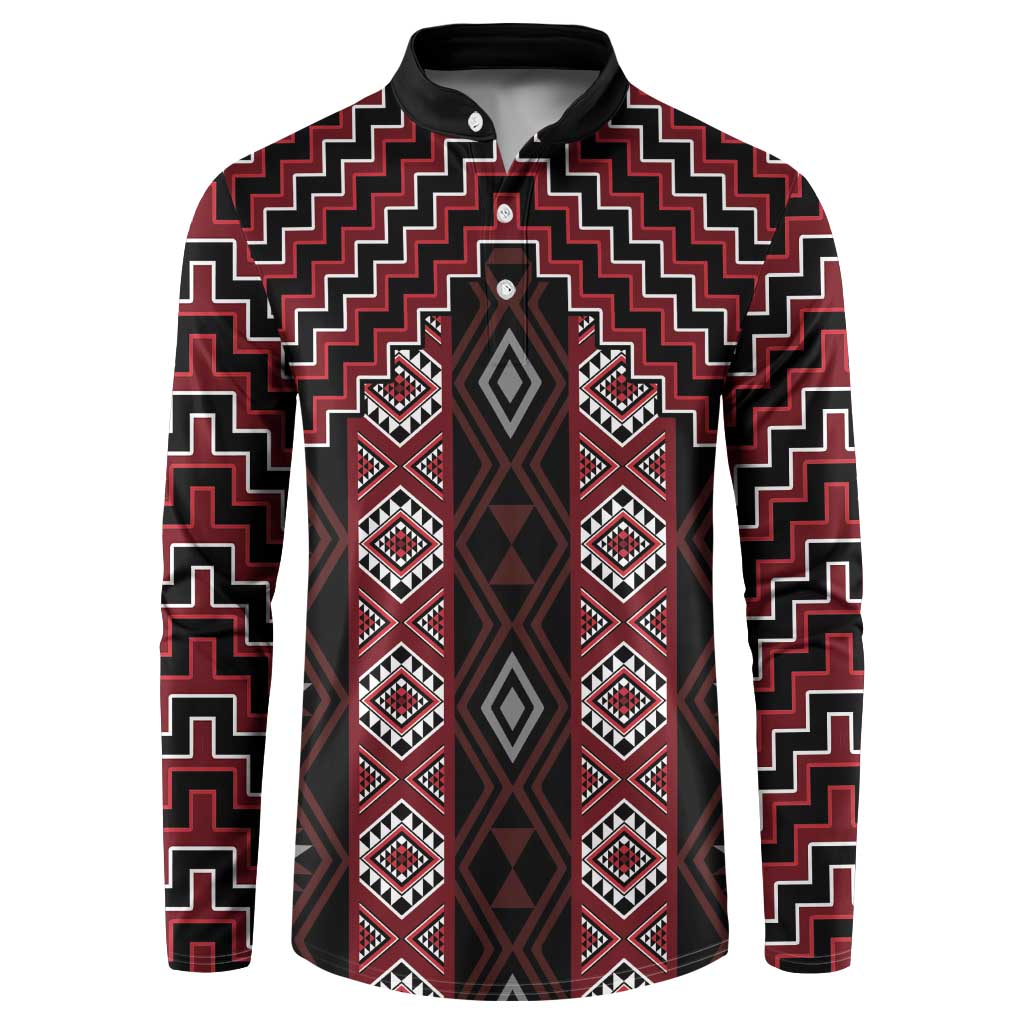 New Zealand Aotearoa Button Sweatshirt Red Poutama With Taniko Pattern LT05