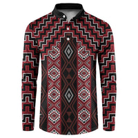 New Zealand Aotearoa Button Sweatshirt Red Poutama With Taniko Pattern LT05