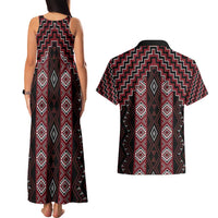 New Zealand Aotearoa Couples Matching Tank Maxi Dress and Hawaiian Shirt Red Poutama With Taniko Pattern LT05 - Polynesian Pride
