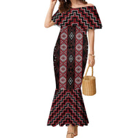 New Zealand Aotearoa Family Matching Mermaid Dress and Hawaiian Shirt Red Poutama With Taniko Pattern LT05 Mom's Dress Red - Polynesian Pride