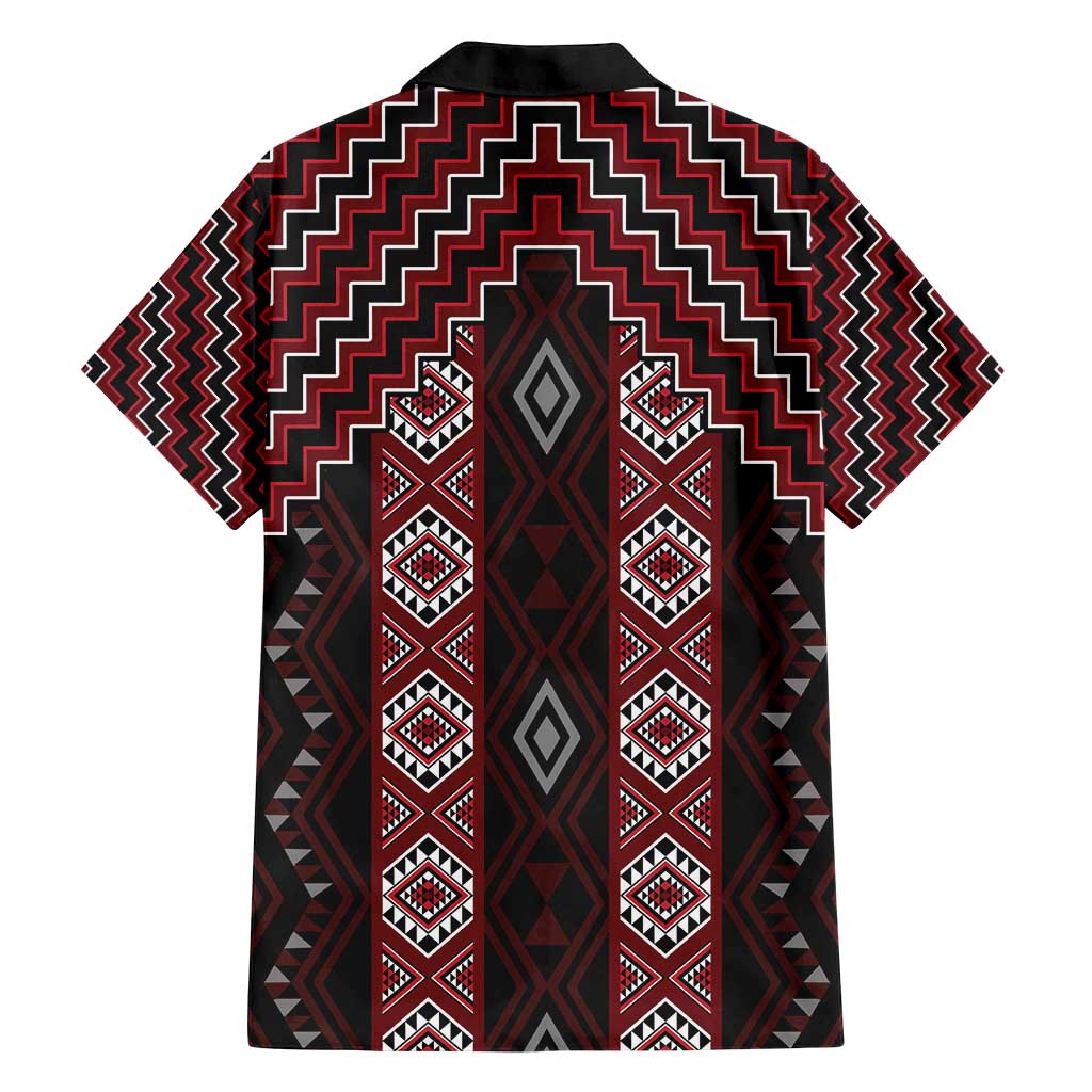 New Zealand Aotearoa Family Matching Off Shoulder Maxi Dress and Hawaiian Shirt Red Poutama With Taniko Pattern LT05 - Polynesian Pride
