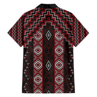 New Zealand Aotearoa Family Matching Off Shoulder Maxi Dress and Hawaiian Shirt Red Poutama With Taniko Pattern LT05 - Polynesian Pride