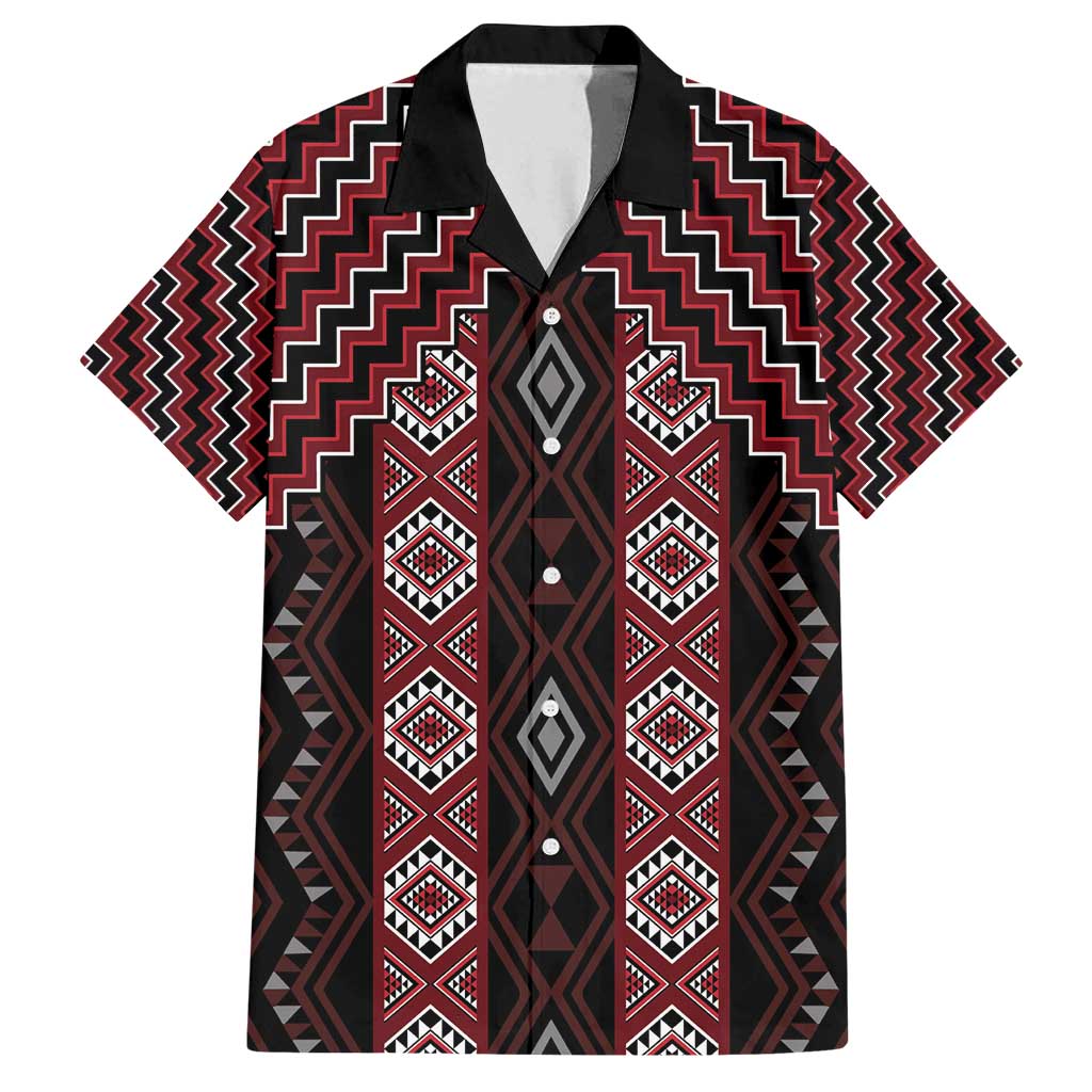 New Zealand Aotearoa Family Matching Off Shoulder Short Dress and Hawaiian Shirt Red Poutama With Taniko Pattern LT05 Dad's Shirt - Short Sleeve Red - Polynesian Pride