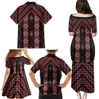 New Zealand Aotearoa Family Matching Puletasi and Hawaiian Shirt Red Poutama With Taniko Pattern LT05 - Polynesian Pride