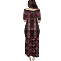 New Zealand Aotearoa Family Matching Puletasi and Hawaiian Shirt Red Poutama With Taniko Pattern LT05 - Polynesian Pride