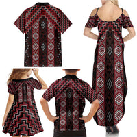 New Zealand Aotearoa Family Matching Summer Maxi Dress and Hawaiian Shirt Red Poutama With Taniko Pattern LT05 - Polynesian Pride