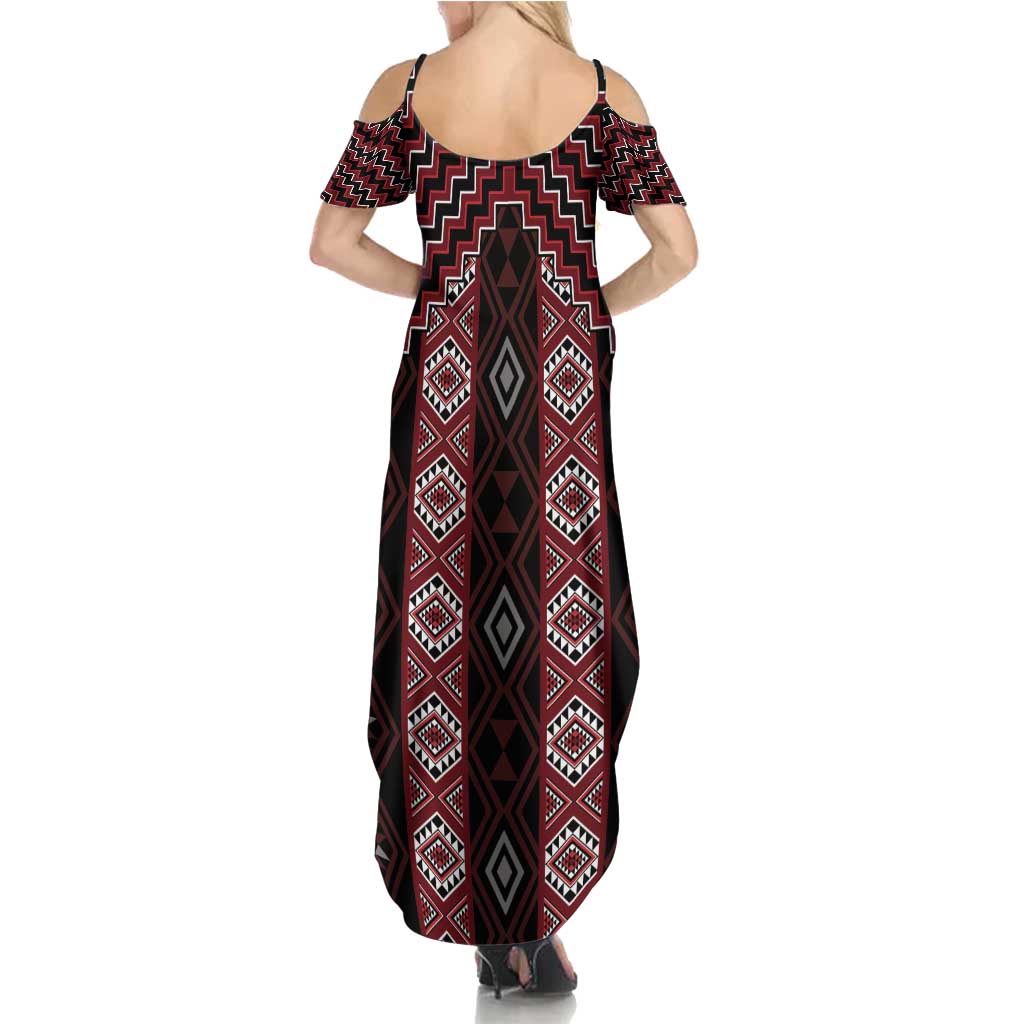 New Zealand Aotearoa Family Matching Summer Maxi Dress and Hawaiian Shirt Red Poutama With Taniko Pattern LT05 - Polynesian Pride
