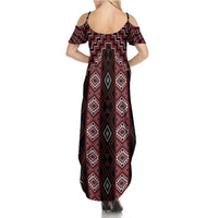 New Zealand Aotearoa Family Matching Summer Maxi Dress and Hawaiian Shirt Red Poutama With Taniko Pattern LT05 - Polynesian Pride