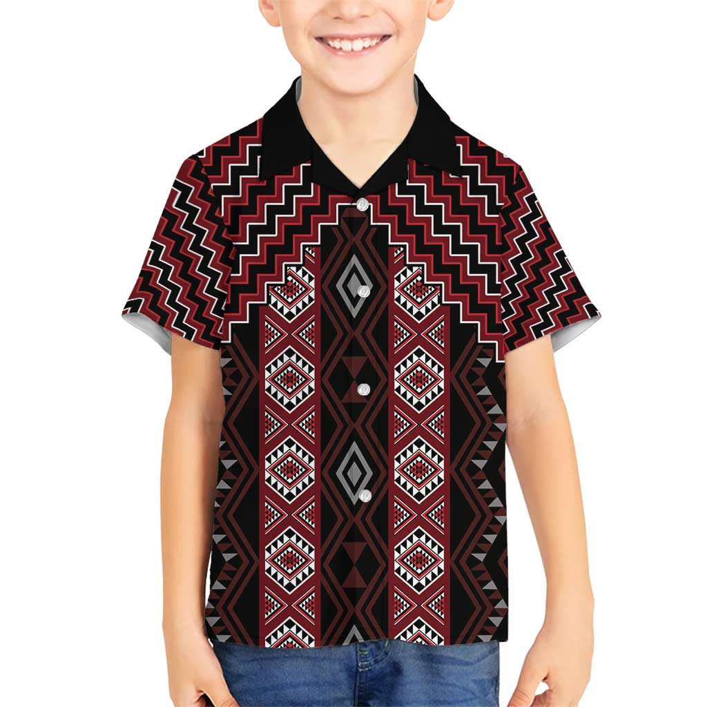 New Zealand Aotearoa Family Matching Summer Maxi Dress and Hawaiian Shirt Red Poutama With Taniko Pattern LT05 Son's Shirt Red - Polynesian Pride