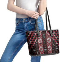 New Zealand Aotearoa Leather Tote Bag Red Poutama With Taniko Pattern LT05