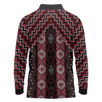 New Zealand Aotearoa Long Sleeve Polo Shirt Red Poutama With Taniko Pattern LT05 - Polynesian Pride