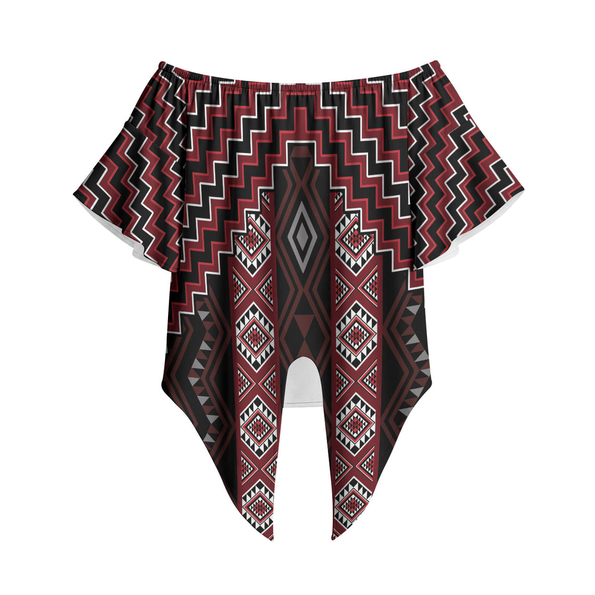 New Zealand Aotearoa Off Shoulder Wrap Waist Top Red Poutama With Taniko Pattern LT05 Red - Polynesian Pride
