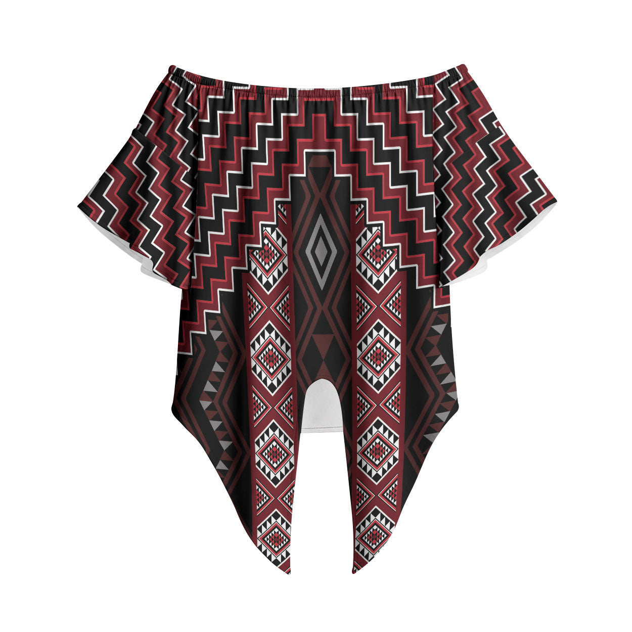 New Zealand Aotearoa Off Shoulder Wrap Waist Top Red Poutama With Taniko Pattern LT05 Red - Polynesian Pride