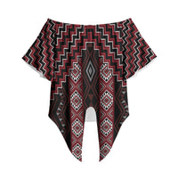 New Zealand Aotearoa Off Shoulder Wrap Waist Top Red Poutama With Taniko Pattern LT05 Red - Polynesian Pride