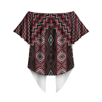 New Zealand Aotearoa Off Shoulder Wrap Waist Top Red Poutama With Taniko Pattern LT05 - Polynesian Pride