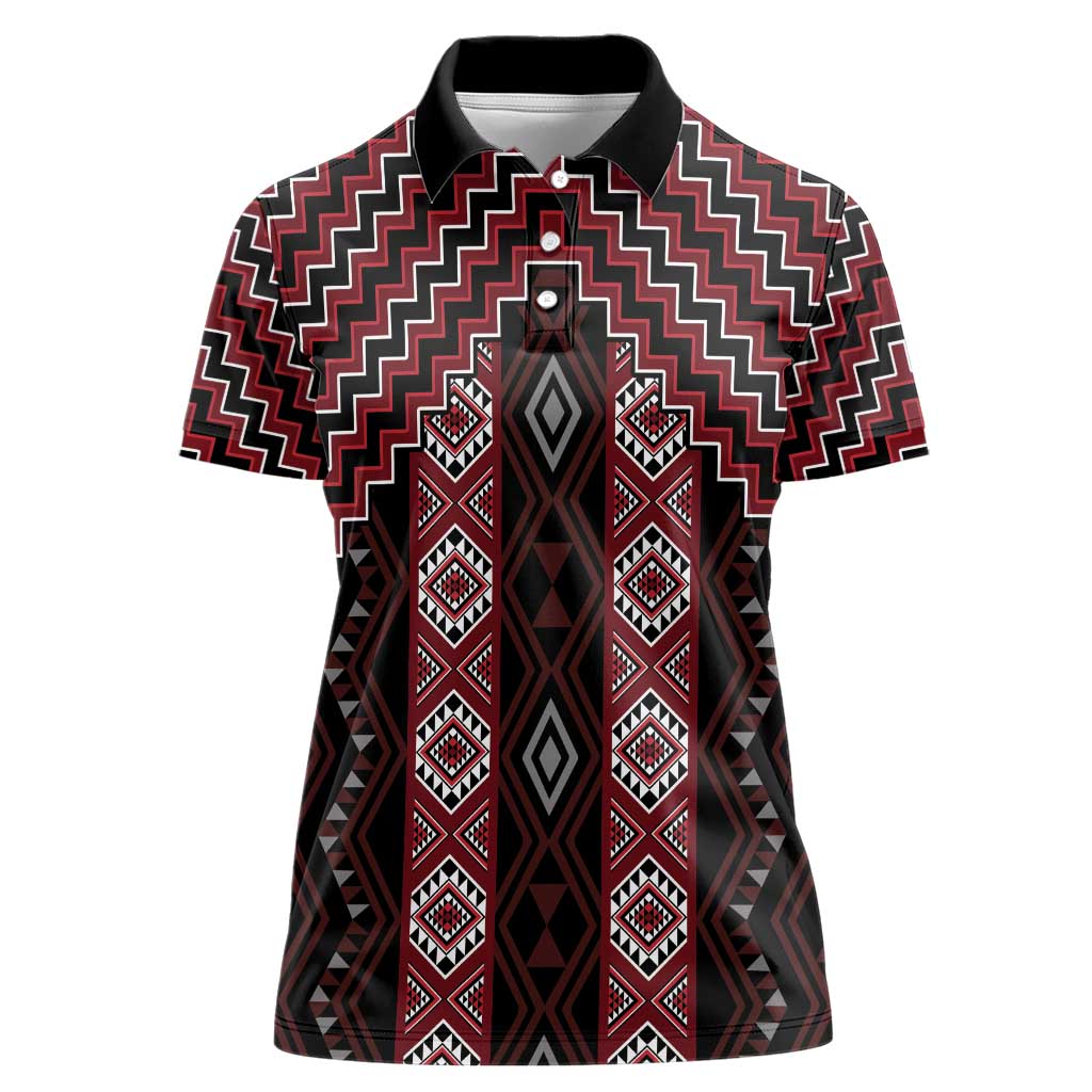New Zealand Aotearoa Women Polo Shirt Red Poutama With Taniko Pattern LT05