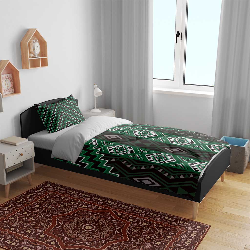New Zealand Aotearoa Bedding Set Green Poutama With Taniko Pattern LT05