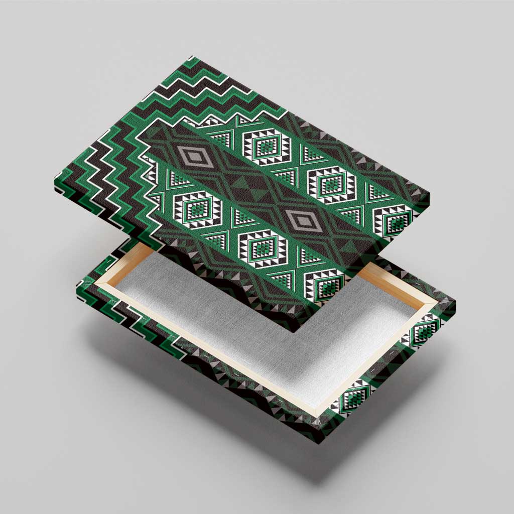 New Zealand Aotearoa Canvas Wall Art Green Poutama With Taniko Pattern LT05