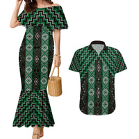 New Zealand Aotearoa Couples Matching Mermaid Dress and Hawaiian Shirt Green Poutama With Taniko Pattern LT05 Green - Polynesian Pride