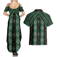 New Zealand Aotearoa Couples Matching Summer Maxi Dress and Hawaiian Shirt Green Poutama With Taniko Pattern LT05 - Polynesian Pride