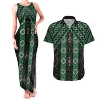 New Zealand Aotearoa Couples Matching Tank Maxi Dress and Hawaiian Shirt Green Poutama With Taniko Pattern LT05 Green - Polynesian Pride