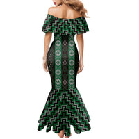 New Zealand Aotearoa Family Matching Mermaid Dress and Hawaiian Shirt Green Poutama With Taniko Pattern LT05 - Polynesian Pride
