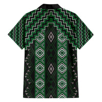 New Zealand Aotearoa Family Matching Off The Shoulder Long Sleeve Dress and Hawaiian Shirt Green Poutama With Taniko Pattern LT05 - Polynesian Pride