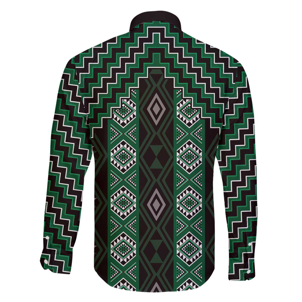 New Zealand Aotearoa Family Matching Off The Shoulder Long Sleeve Dress and Hawaiian Shirt Green Poutama With Taniko Pattern LT05 - Polynesian Pride