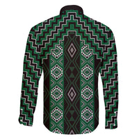 New Zealand Aotearoa Family Matching Off The Shoulder Long Sleeve Dress and Hawaiian Shirt Green Poutama With Taniko Pattern LT05 - Polynesian Pride