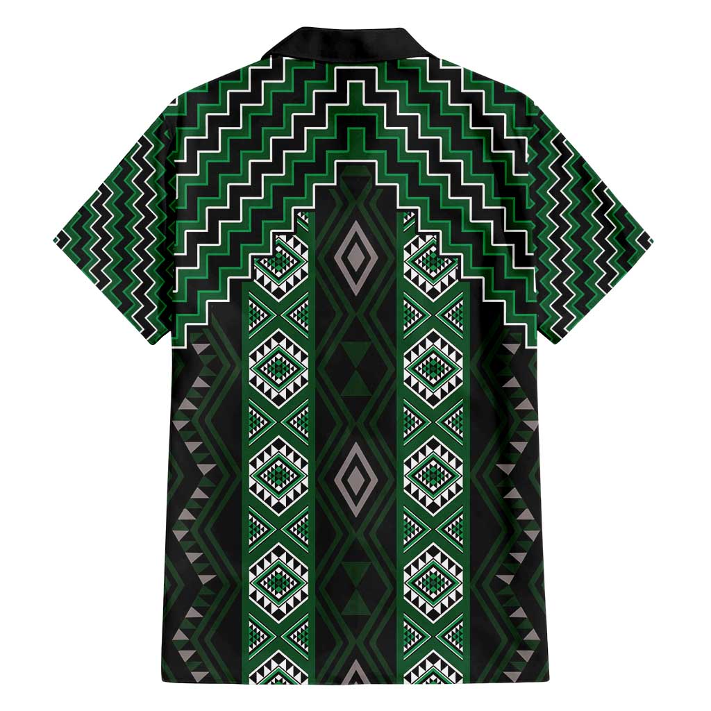New Zealand Aotearoa Family Matching Off Shoulder Maxi Dress and Hawaiian Shirt Green Poutama With Taniko Pattern LT05 - Polynesian Pride