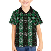 New Zealand Aotearoa Family Matching Puletasi and Hawaiian Shirt Green Poutama With Taniko Pattern LT05 Son's Shirt Green - Polynesian Pride