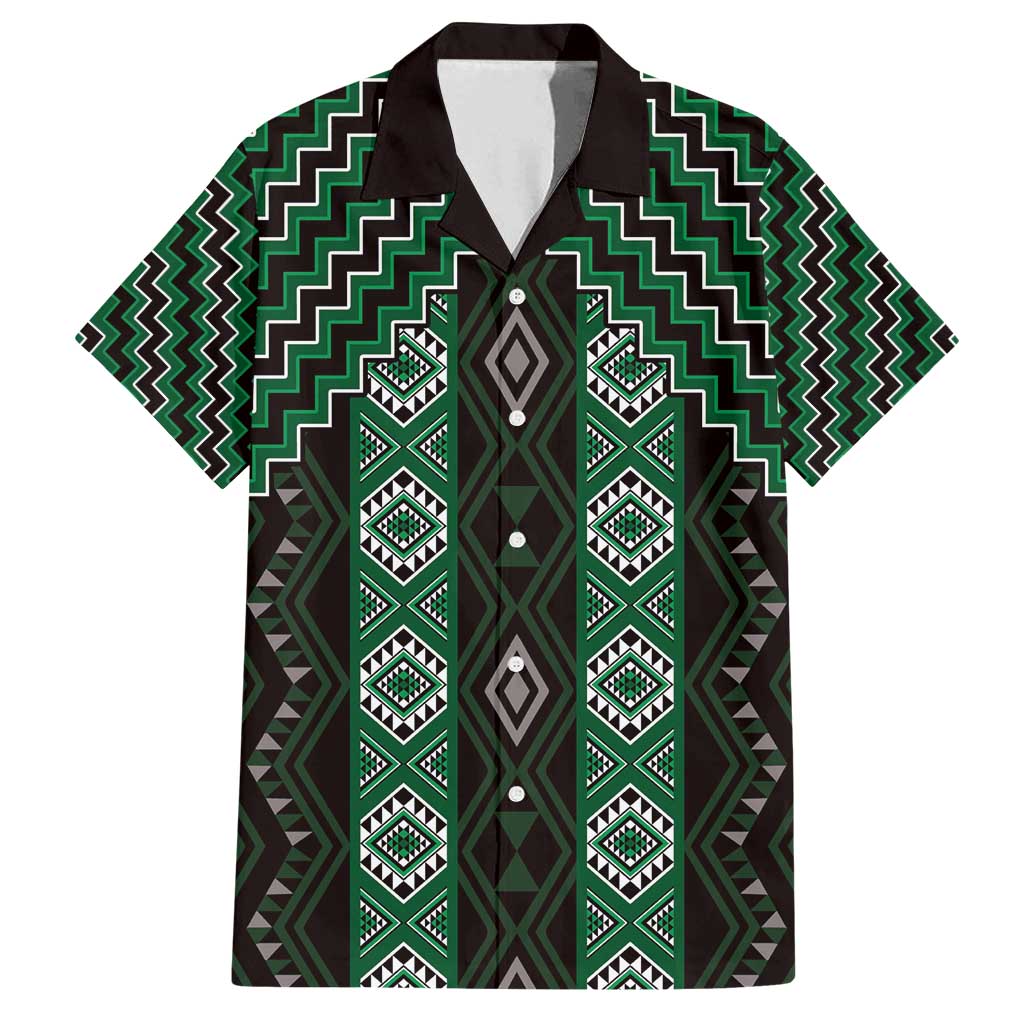 New Zealand Aotearoa Family Matching Summer Maxi Dress and Hawaiian Shirt Green Poutama With Taniko Pattern LT05 Dad's Shirt - Short Sleeve Green - Polynesian Pride